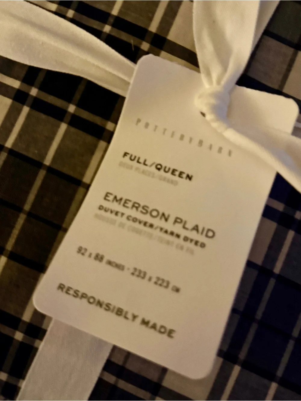 Pottery Barn Emerson Plaid Full /Queen 💯Cotton Duvet